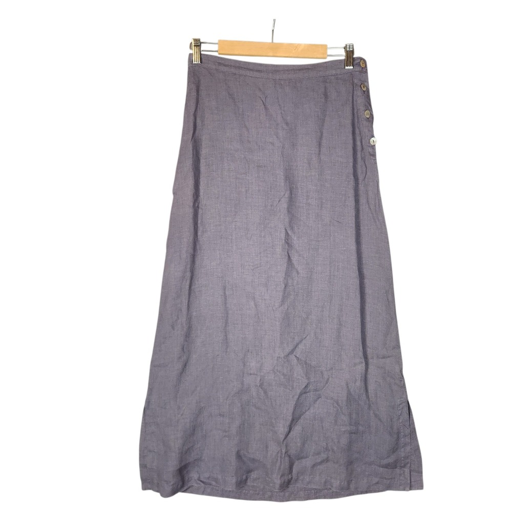 Bryn Walker Long Linen Skirt Small Purple Side Button Elastic Waist Lagenlook